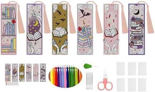 6PCS Cross Stitch Bookmark Kit for Adult Beginners Book Cross Stitch Kits with Backing Felt Floss Instruction DIY Stamped Embroidery Bookmark Kit for Starter Adults Book Lovers (2.3x7.8 inch) by Unknown