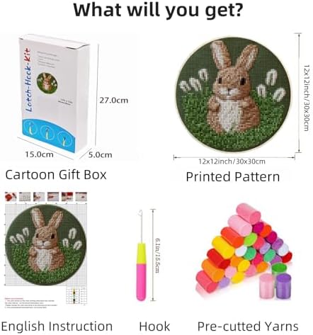 Latch Hook Rug Kit Brown Rabbit in Grass Easy for Beginners Round Shape Carpet Crochet Yarn Craft Mini Rug DIY Hook and Latch Little Tapestry for Home Decor 30x30cm - Image 2