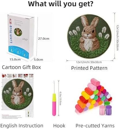 Latch Hook Rug Kit Brown Rabbit in Grass Easy for Beginners Round Shape Carpet Crochet Yarn Craft Mini Rug DIY Hook and Latch Little Tapestry for Home Decor 30x30cm - Image 2