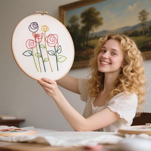 Easy Flower Embroidery Kits for Beginners Adults, Minimalism Embroidery Starter Kits, Counted Cross Stitch Kits for Beginners Adults Hobbies Set for Women, Embroidery Hoops, Thread and Video Tutorial - Image 4