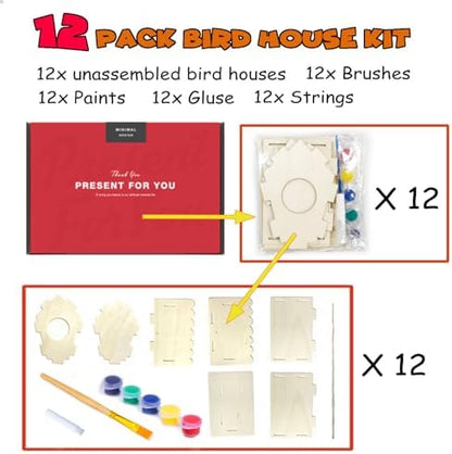 hapray 12 Pack Bird House Kit for Kids, DIY Wooden Birdhouse with Paints - Image 3