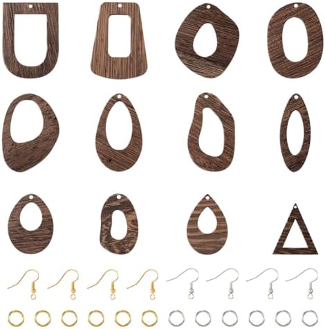 24pcs Wooden Earring Charms Kit Large Natural Wooden Pendants in Teardrop Oval Triangle Horse Eye Shape with Ear Hooks Jump Rings for Boho Earring DIY Jewelry Making by EEEELECRELIVE