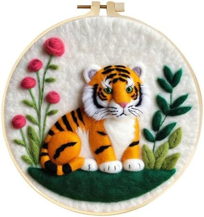 Zovylks Needle Felting Kit for Adults, 7.9 Inch Wool Felt Painting DIY Craft Set for Beginners, Needle Felt Starter Kit with Picture Frame, Foam Pad, Finger Cot (Tiger) by Unknown