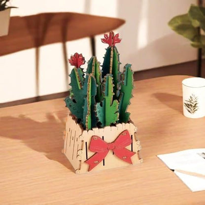 3D Wooden Flower Puzzle Kit for Adults | DIY Botanical Bouquet Building Set with Adjustable Vase | Home Decor & Stress Relief Gift-Cactus (50PCS) - Image 7
