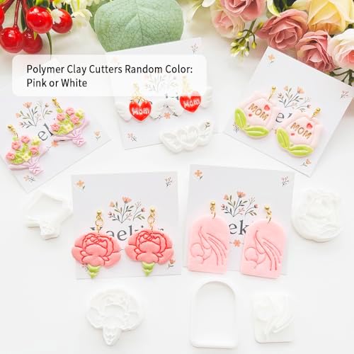 Mother’s Day Polymer Clay Cutters & Stamp Set - 12pcs Sharp & Durable Mom, Heart, Cake, Carnation & Gift Shapes for DIY Earring Jewelry Making, Soft Clay Crafts & Holiday Supplies - Image 2