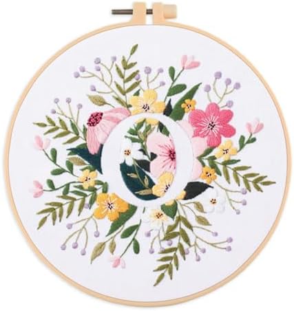 IUHUI Embroidery Kit for Beginners Adults - 26 Floral Letters Easy Patterns, DIY Hand Stitching Embroidery Set with Hoop (Flower and Grass Letter O) by Unknown