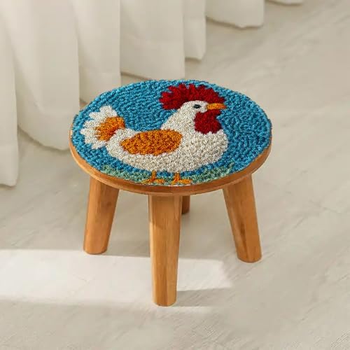 Latch Hook Rug Kit Cute Rooster Easy for Beginners Round Shape Carpet Crochet Yarn Craft Mini Rug DIY Hook and Latch Little Tapestry for Home Decor 30x30cm-1 - Image 4