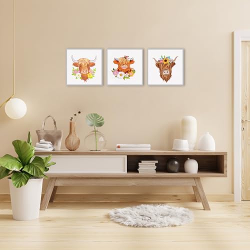 Louise Maelys 3 Set Highland Cow Embroidery Kit for Beginners Floral - Image 6