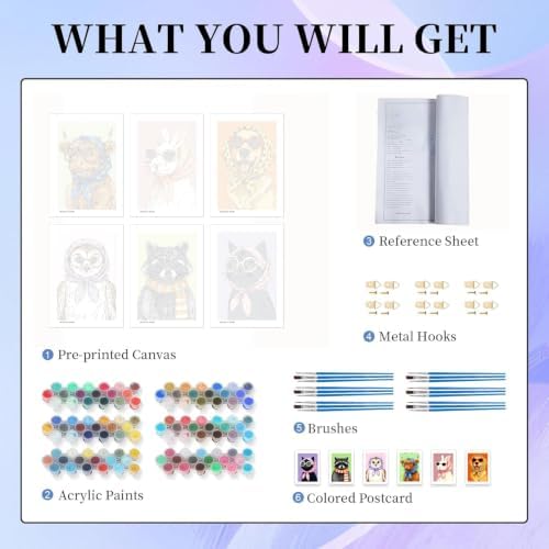 AOSGEDY 6 Pack Paint by Numbers Kit for Adults, Cartoon Animal Adult Paint by Number Kits on Canvas, DIY Animal Acrylic Oil Number Painting for Adults, Perfect for Home Decor 8x12 Inch - Image 7