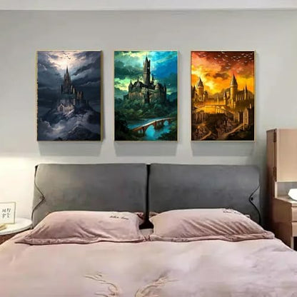 4 Pack Castle Paint by Numbers Kit for Adults Framed Canvas Frameworkless - Image 4