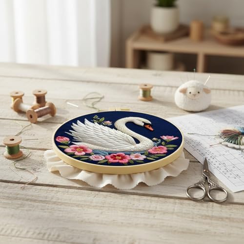 FRANDEK DIY Flower Swan Stamped Embroidery Kit with Hoop for Adults - Image 6