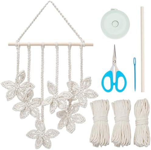 PLIGREAT DIY Flower Wall Hanging Macrame Kit Beige Handmade Woven Tapestry Macrame Knotting Ornament Kit for Nursery Bedroom Living Room Apartment Room Hanging Decor Macrame Wall Art Kit for Beginner by PLIGREAT