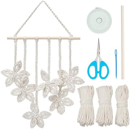 PLIGREAT DIY Flower Wall Hanging Macrame Kit Beige Handmade Woven Tapestry Macrame Knotting Ornament Kit for Nursery Bedroom Living Room Apartment Room Hanging Decor Macrame Wall Art Kit for Beginner by PLIGREAT
