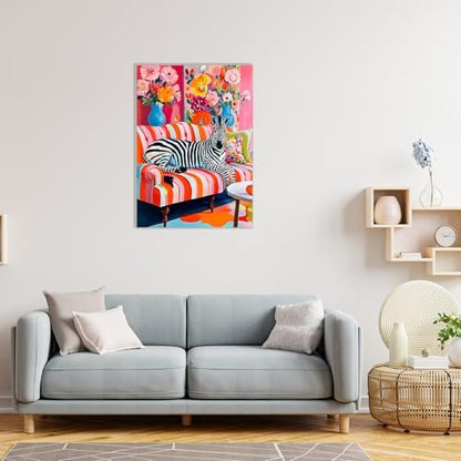 MAXBYE Paint By Numbers Kit for Adults with Frame and Wooden Easel, Zibra Sitting on a Sofa Acrylic Simple Oil Painting Kits for Beginners Gift Home Wall Garden Decor Any Festival 10×14 in - Image 3