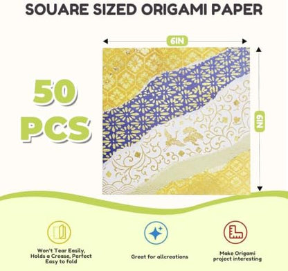 JoyCat Japanese-Style Patterned Origami Paper, 50 Sheets, 6x6 Inch - Image 5