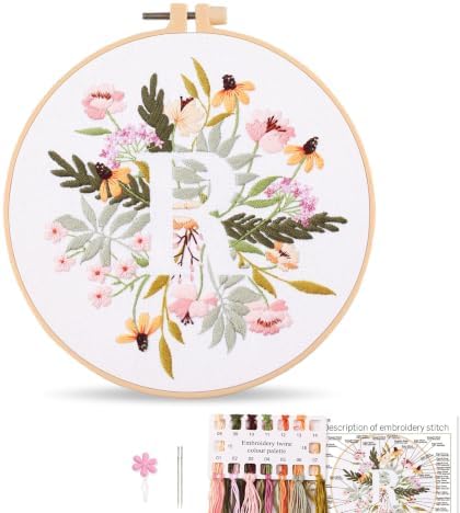 Harimau Letter R Pattern Embroidery Kit for Adult Beginners, Complete Starter Pack with 1 Hoop, Needles, Instruction Guide & Embroidery Stitch Video Tutorials by Unknown