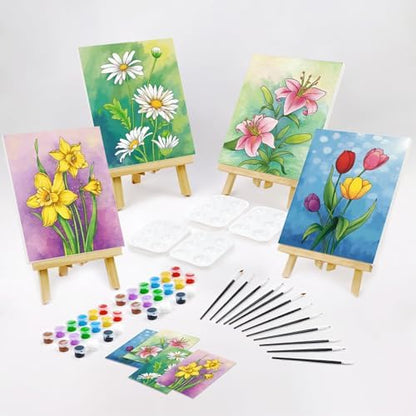 VOCHIC 4 Pack Sip and Paint Kit, Pre Drawn Canvas for Painting for Adults Kids Pre Printed Canvas to Paint Party Supplies Girls Night Games Date Night Art Set Flower Theme 8x10 in - Image 2