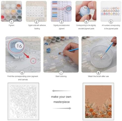 Bozfoxa Paint by Numbers Kit for Adults Beginner Orange Floral Edge - Image 3