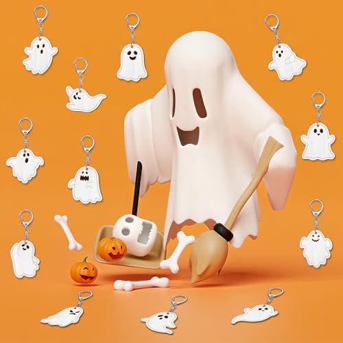 RattanView 24 Pcs Halloween Ghost Craft Keychains DIY Keychain, 12 Styles - Image 6