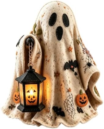 Ghost Halloween DIY Felt Patchwork Kit, 3 Styles Pre-Cut Fabric Ghost Sewing Craft Set, Handmade Fall Decor (Lantern) by Unknown