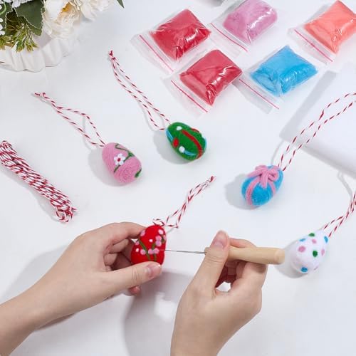 FREEBLOSS 5 Set Needle Felting Kit DIY Easter Egg Ornaments Craft Project Felting Kit for Beginners Hanging Egg Ornaments for Tree Decoration Home Party - Image 4