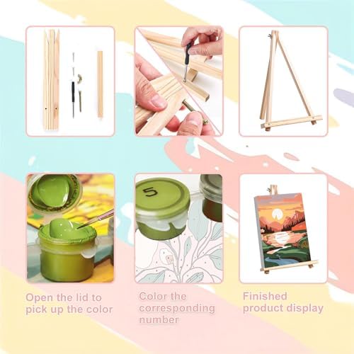 4 Pack Scenery Paint by Numbers for Adults with Frame Canvas - Wooden Easel - Image 6