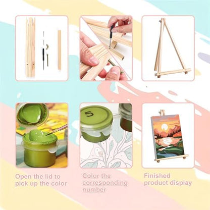 4 Pack Scenery Paint by Numbers for Adults with Frame Canvas - Wooden Easel - Image 6
