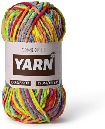 Plush Chenille Chunky Crochet Yarn - Baby Yarn for Crocheting Soft - Velvet Yarns Knitting for Blankets Crafts - Fluffy Amigurumi Yarns 100g / 131yd (Rainbow) by OMoiut