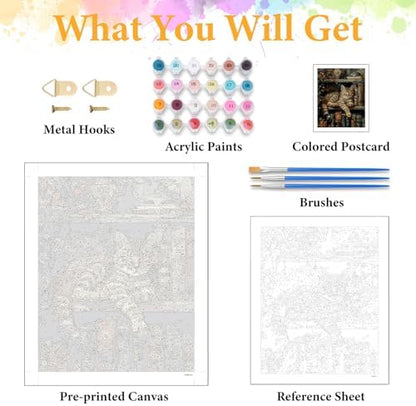Paint by Numbers Kit for Adults, Sleeping Cat & Bookshelf, 16x20 Inch - Image 5