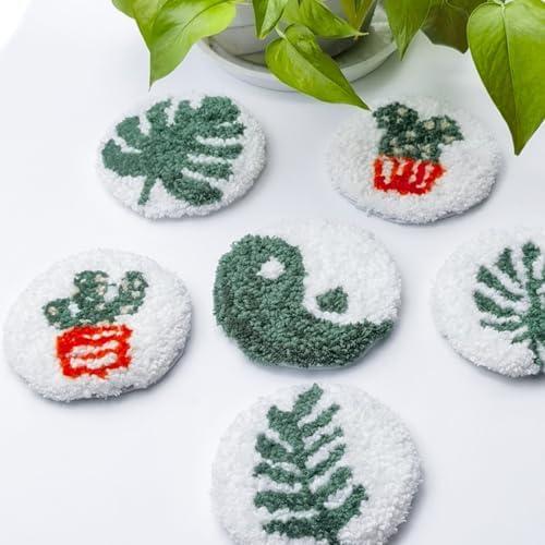 Avtytsda 6PCS Punch Needle Coaster Kit,Easy Punch Needle DIY Embroidery Set with Tools, Yarns, Hoop, Instructions Easy for Beginners, Kids, Adults, Handmade Gift and Decoration (Green and Vibrant) - Image 5