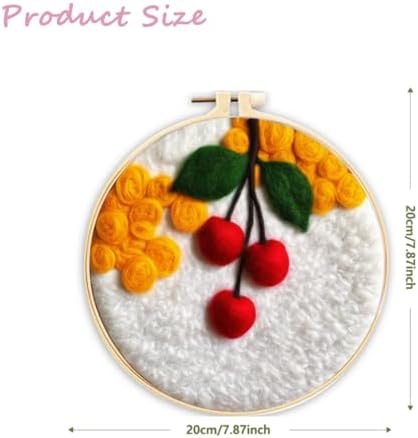 CaptainCrafts Needle Felting Kit, Wool Felt Supplies, Embroidery Hoops, Wool Painting Tools Needle Felting Starter Kit for DIY Decoration (White Background Cherry) - Image 2