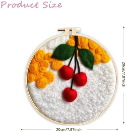 CaptainCrafts Needle Felting Kit, Wool Felt Supplies, Embroidery Hoops, Wool Painting Tools Needle Felting Starter Kit for DIY Decoration (White Background Cherry) - Image 2