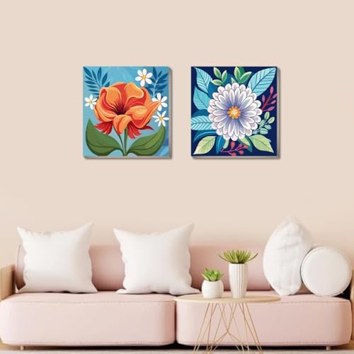 Canrichshop 4 Pack Framed Paint by Numbers Kit for Adults Beginner & All Ages 8-12 and More,Flowers Painting by Numbers, DIY Number Painting for Adults for Decor Present 8X 8 inch - Image 4