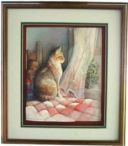 DSC Cat on Pink Quilt at The Window Paper Tole 3D Decoupage Craft Kit Size 8x10 inches 51139 (The Additional Pictures Show This Craft Kit Assembled and Framed in a Shadow Box Frame) - Image 3