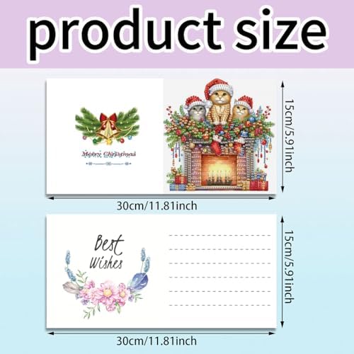 jinglinhh 6pcs Diamond Art Painting Christmas Cats Animals Stocking Elk Greeting Cards with Envelopes, DIY Card Making Kits for Adults, Diamond Art Postcards Christmas Cards Craft Gifts - Image 2