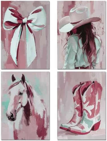 sdfkmlcdl Pink Western Cowgirl Diamond Art Kits for Adults, Rustic Country Cowgirl Boots Horse Bow Full Drill Diamond Painting Kits for Adults Beginners 4 Pack, 12x16 Inch by Unknown
