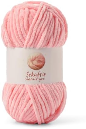 Chenille Blanket Yarn for Crocheting Size 5 Bulky Yarn Pink by Sekafris