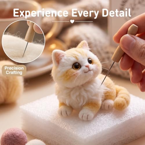 DIY Needle Felting Kit Cute Fluffy Napoleon Munchkin Cat – Needle Felting Starter Kit with Fiber Roving, Needles, Felting Pad & Instructions | Felted Cat Kit for Beginners Adults | DIY Craft Gift - Image 4