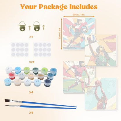 Lxmsja 4 Pack International Unified Sports Paint by Numbers Kit for Adults, Easy Framed Paint by Numbers for Adults Beginner, DIY Acrylic Oil Painting Craft Kits for Home Wall Decor 8x8 inch - Image 6