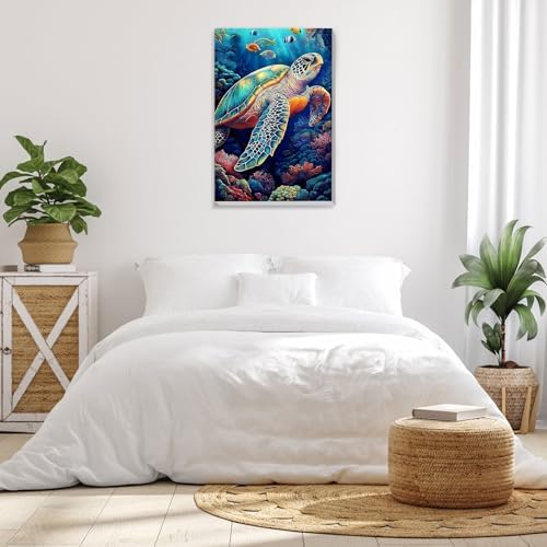 Bowetile Framed Paint by Numbers Sea Turtle for Adults Beginners, Adults' Paint-by-Number Kits, Easy Adult Paint by Number Kits on Canvas, Acrylic Animals Number Painting for Home Decor, 8x12in - Image 4