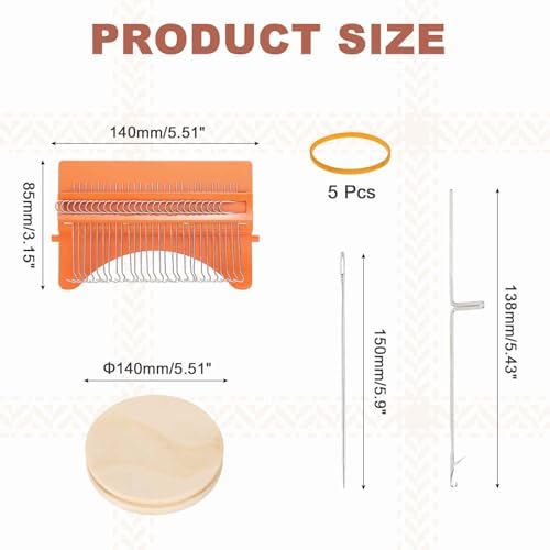 MECCANIXITY Mini Darning Loom, 28 Hooks Wood Weaving Knitting Machine with Knitting Needles for Repair Jeans Socks DIY Craft, Knit Patch Loom Weave Tool, Orange - Image 2