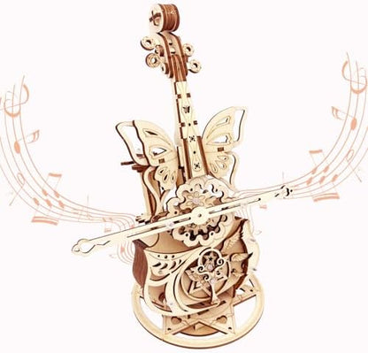 3D Wooden Puzzle for Adults Cool Cello Music Box DIY Model Wood Crafts Kits by IQIETOY