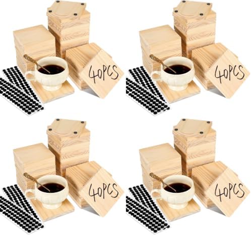 Meanplan Blank Wooden Coasters for Crafts with Non Slip Pads, Unfinished Wood Coasters for DIY Painting, Engraving, Burning, Table Protection(4 x 4 x 0.31 Inch,Square,Wood) (Pack of 4) by Meanplan
