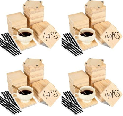 Meanplan Blank Wooden Coasters for Crafts with Non Slip Pads, Unfinished Wood Coasters for DIY Painting, Engraving, Burning, Table Protection(4 x 4 x 0.31 Inch,Square,Wood) (Pack of 4) by Meanplan