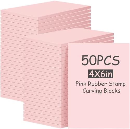 Frienda 50 Pack Rubber Carving Blocks 4 x 6 Inch, Rubber Stamp Carving Blocks for Printmaking, Printing, DIY Craft Project, Soft Block Stamp for Beginners and Professional(Pink) by Frienda