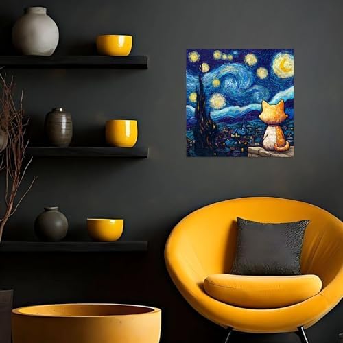 Framed Paint by Numbers Kit for Adults Beginner & Kids Ages 8-12 Starry Night Adult Paint by Number Kits on Canvas with Easel Cat Painting by Numbers for Adults with Frame DIY Painting Kits 8x8 Inch - Image 3