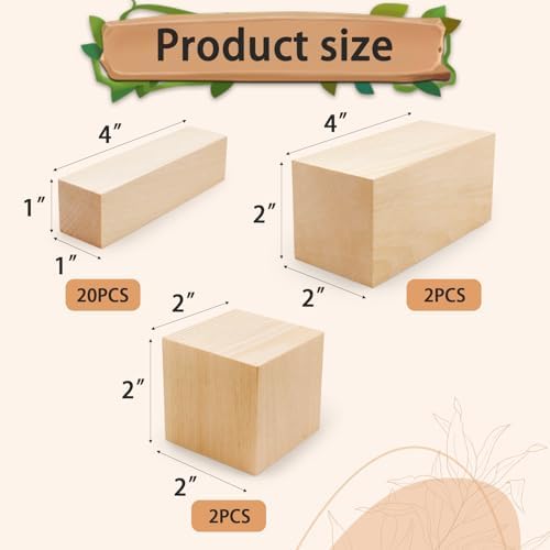 Basswood Carving Blocks for Crafts,Cymuber 24 PCS Whittling Wooden Blockss Kit with 3 Sizes,Wood Carving Blocks Wood Whittling Kit Crafts for Kids and Adults - Image 2