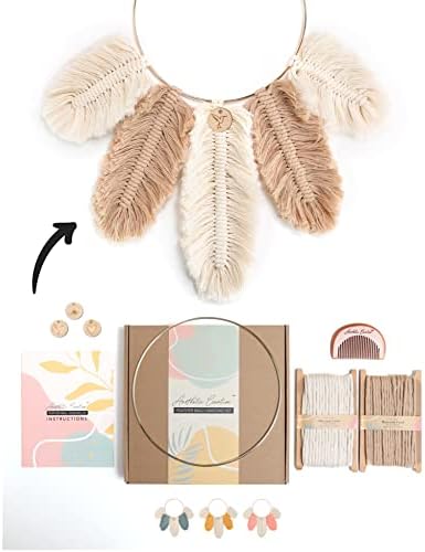 DIY Macrame Kit, Feather Dream Catcher Wall Hanging Kits for Teens & Adult Beginners, Craft Supplies for Boho Art Project-Macrame Cord, Gold Hoop, Accessories & Instructions (Khaki) by AestheticCreative