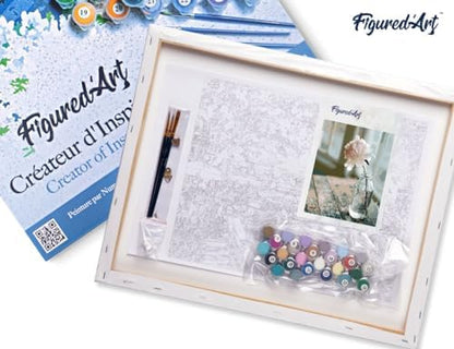 Figured'Art Paint by Numbers Kit for Adults with Frame White Flower 16"x20" - Craft Art Painting DIY Kit Canvas Already Stretched on a Wooden Frame - Image 5