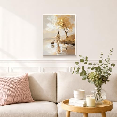 bitCNY Paint by Numbers for Adults, Jesus and Sheep DIY Acrylic Painting Kit, Christian Paint by Number Canvas Art with Golden Tree, Religious Home Wall Decor, 16x20 Inch - Image 4